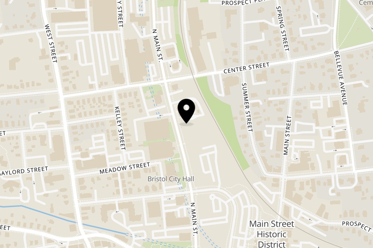 Map showing the location of Tavello Pizza on 140 N Main St in Bristol